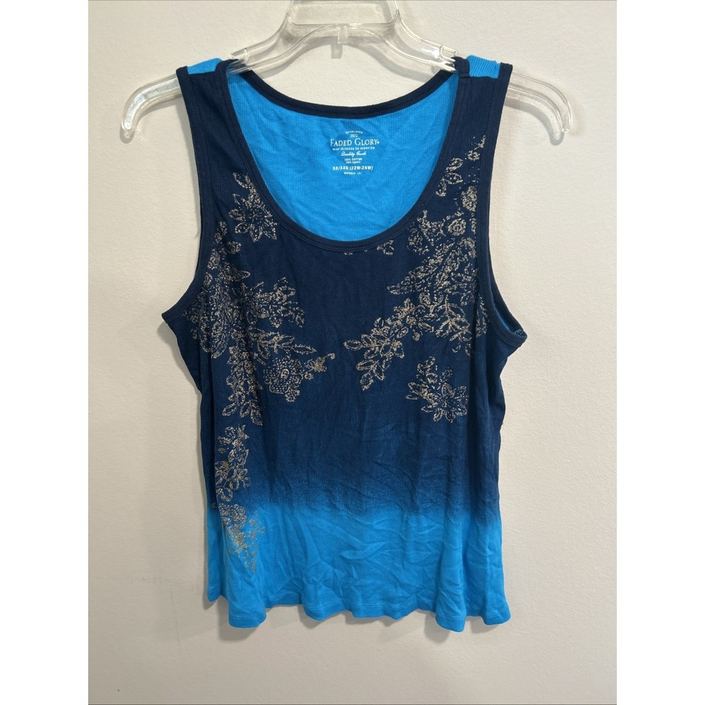 Faded Glory Vintage Blue Ombré Rib Knit Tank Top 2X